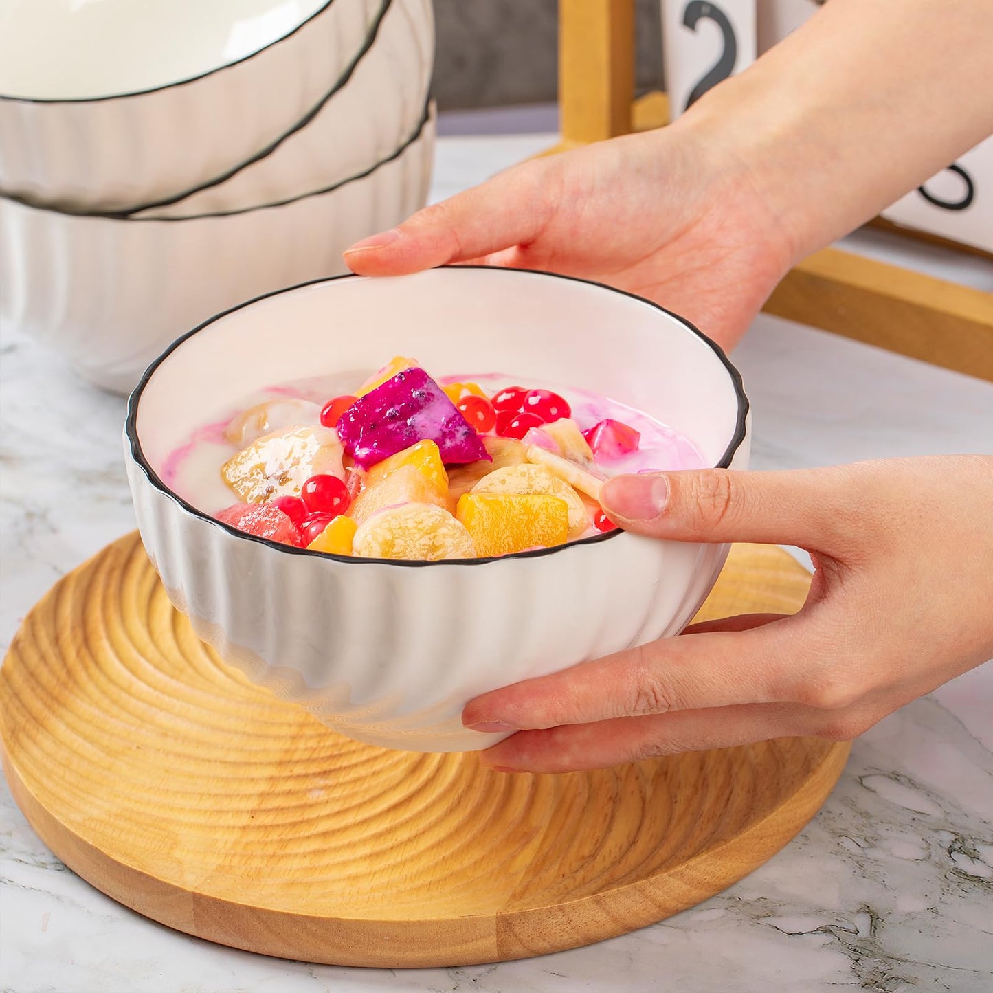 Beeniro Beeniro Premium Ceramic Cereal Bowls Set of 4 | 700ml (15x8cm) Color C