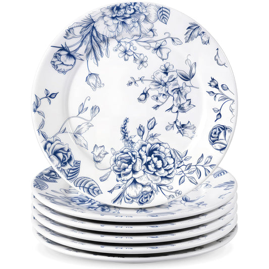 Beeniro Beeniro Elegant Blue & White Floral Ceramic Plates | Set of 6 (6 Inch) White
