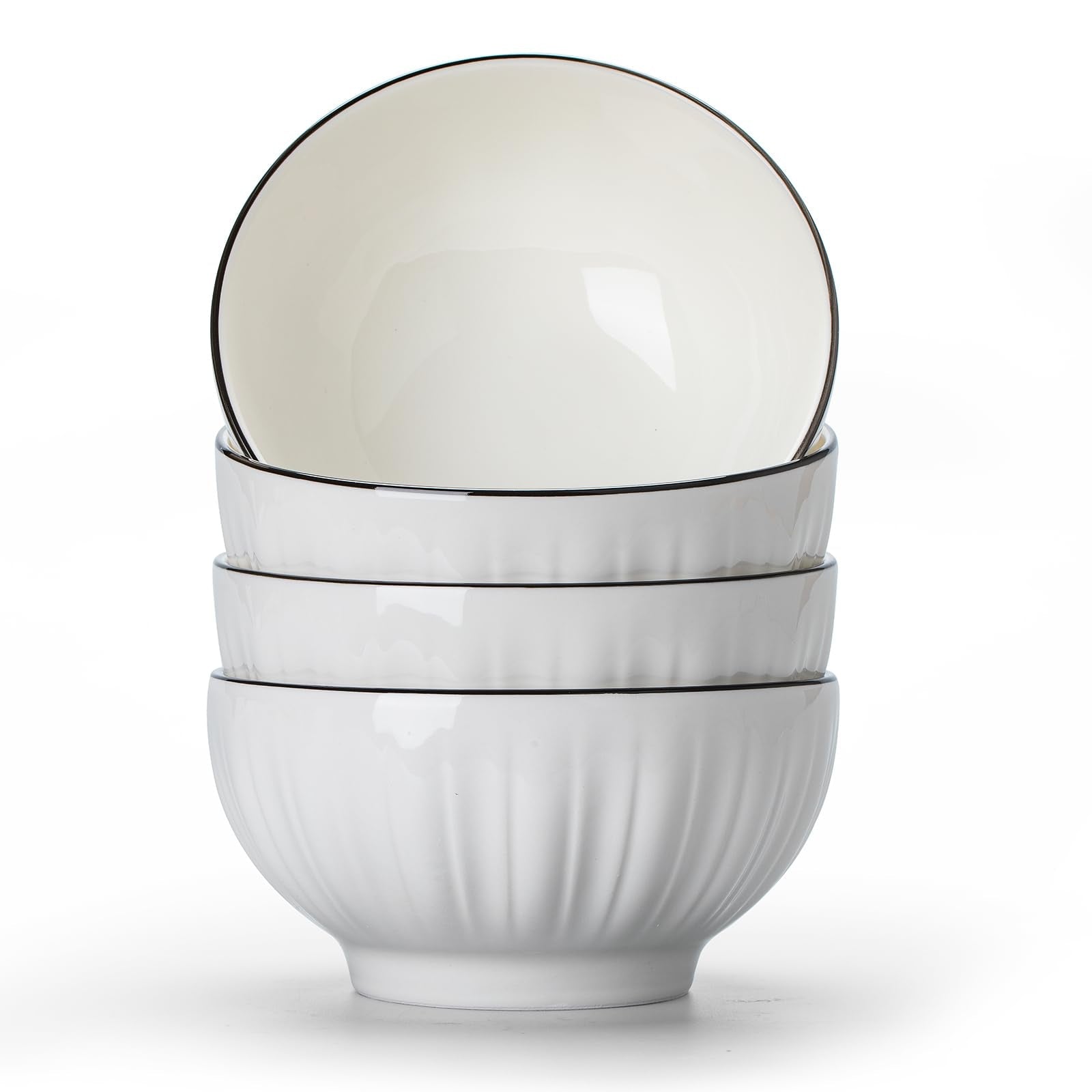 Beeniro Beeniro Elegant White Ceramic Cereal Bowls | Set of 4 (700ml, 15x8cm) White