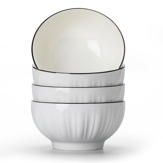 Beeniro Beeniro Elegant White Ceramic Cereal Bowls | Set of 4 (700ml, 15x8cm) White