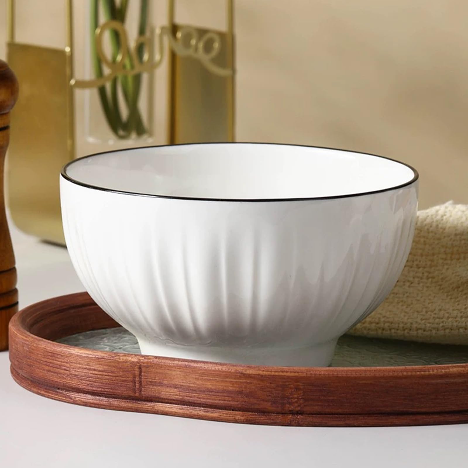 Beeniro Beeniro Elegant White Ceramic Cereal Bowls | Set of 4 (700ml, 15x8cm)