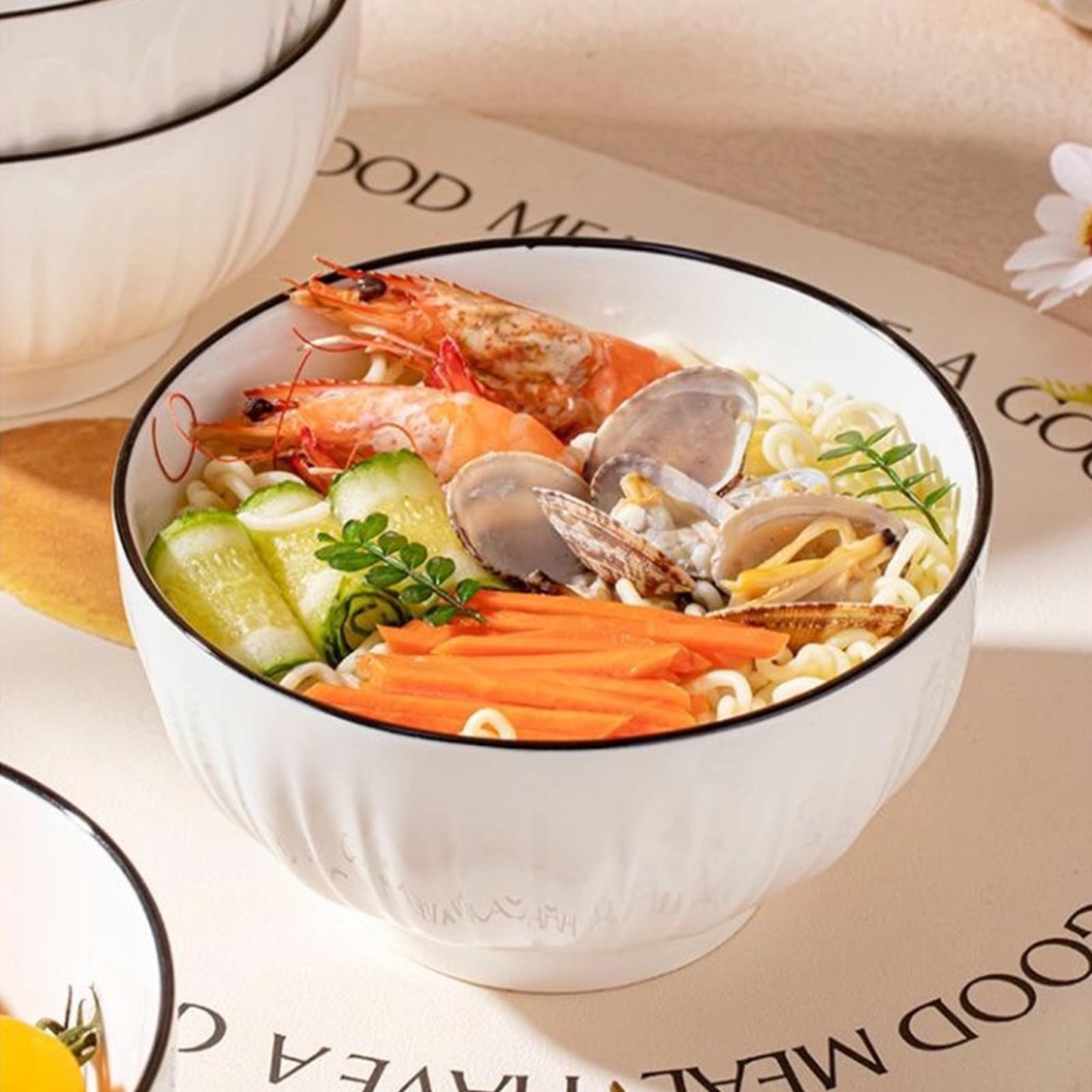 Beeniro Beeniro Elegant White Ceramic Cereal Bowls | Set of 4 (700ml, 15x8cm)