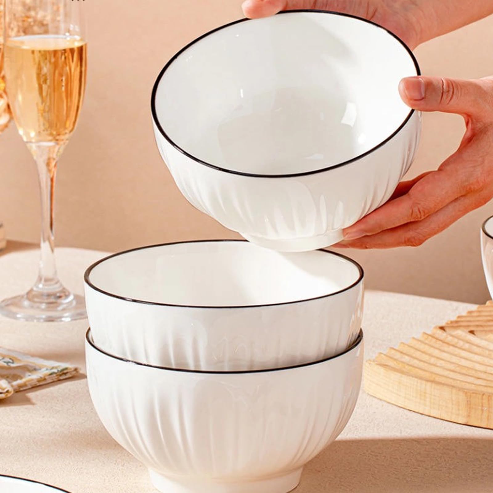 Beeniro Beeniro Elegant White Ceramic Cereal Bowls | Set of 4 (700ml, 15x8cm)