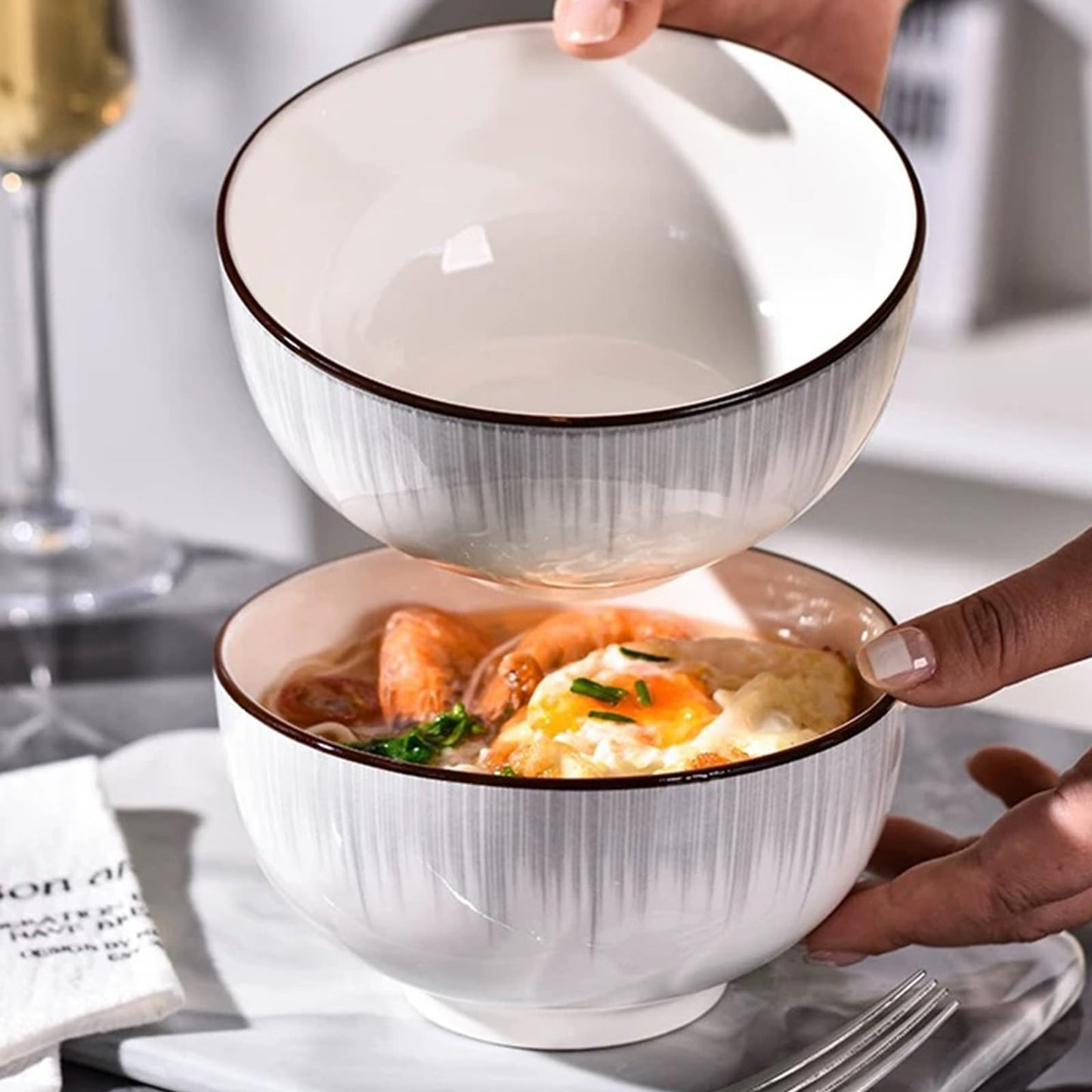 Beeniro Beeniro Luxury Ceramic Cereal Bowls Set of 4 | 700ml (15x8cm) Color D