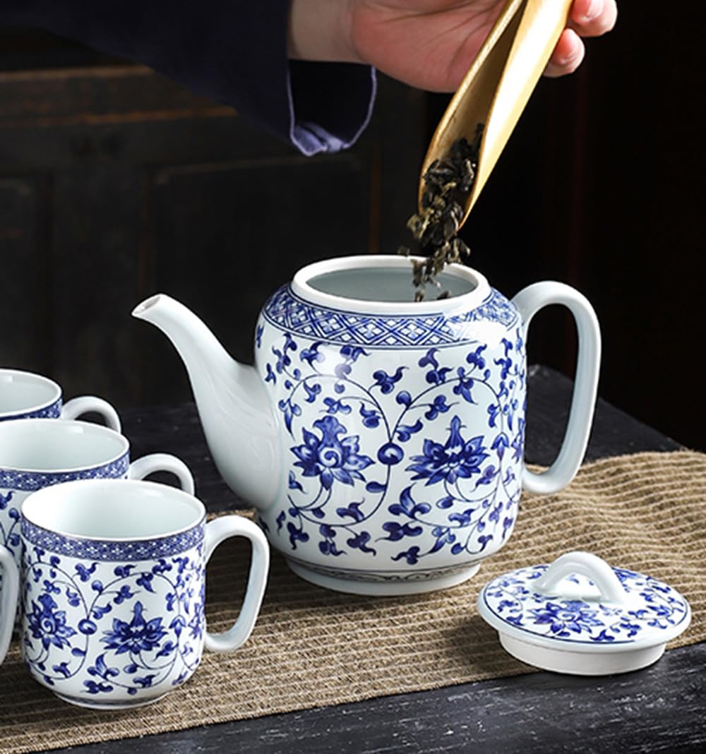Beeniro Beeniro Modern Blue & White Ceramic Teapot with Lid | 28oz
