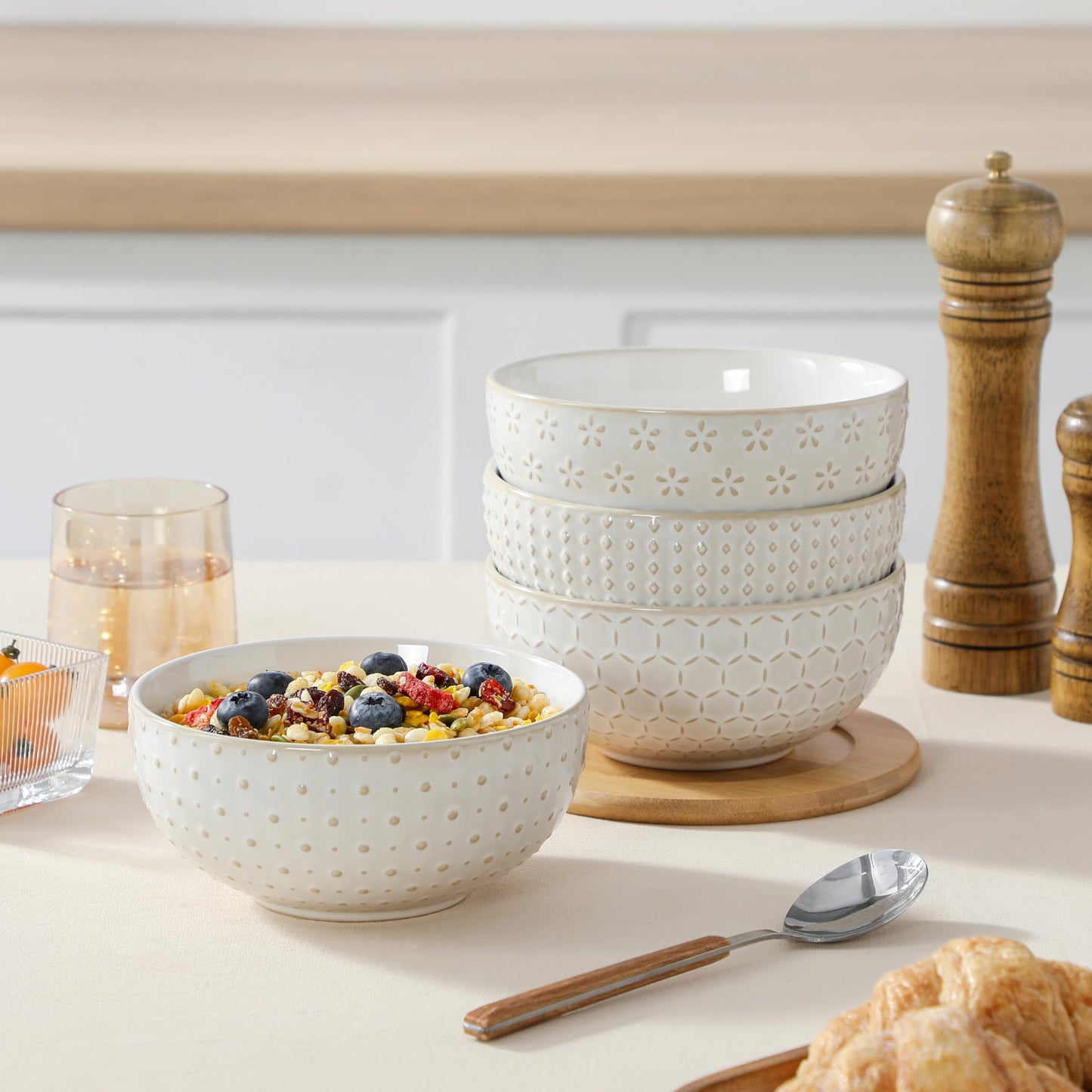 Beeniro Beeniro Modern Stoneware Cereal Bowls Set of 4 | 30oz (6 Inch)
