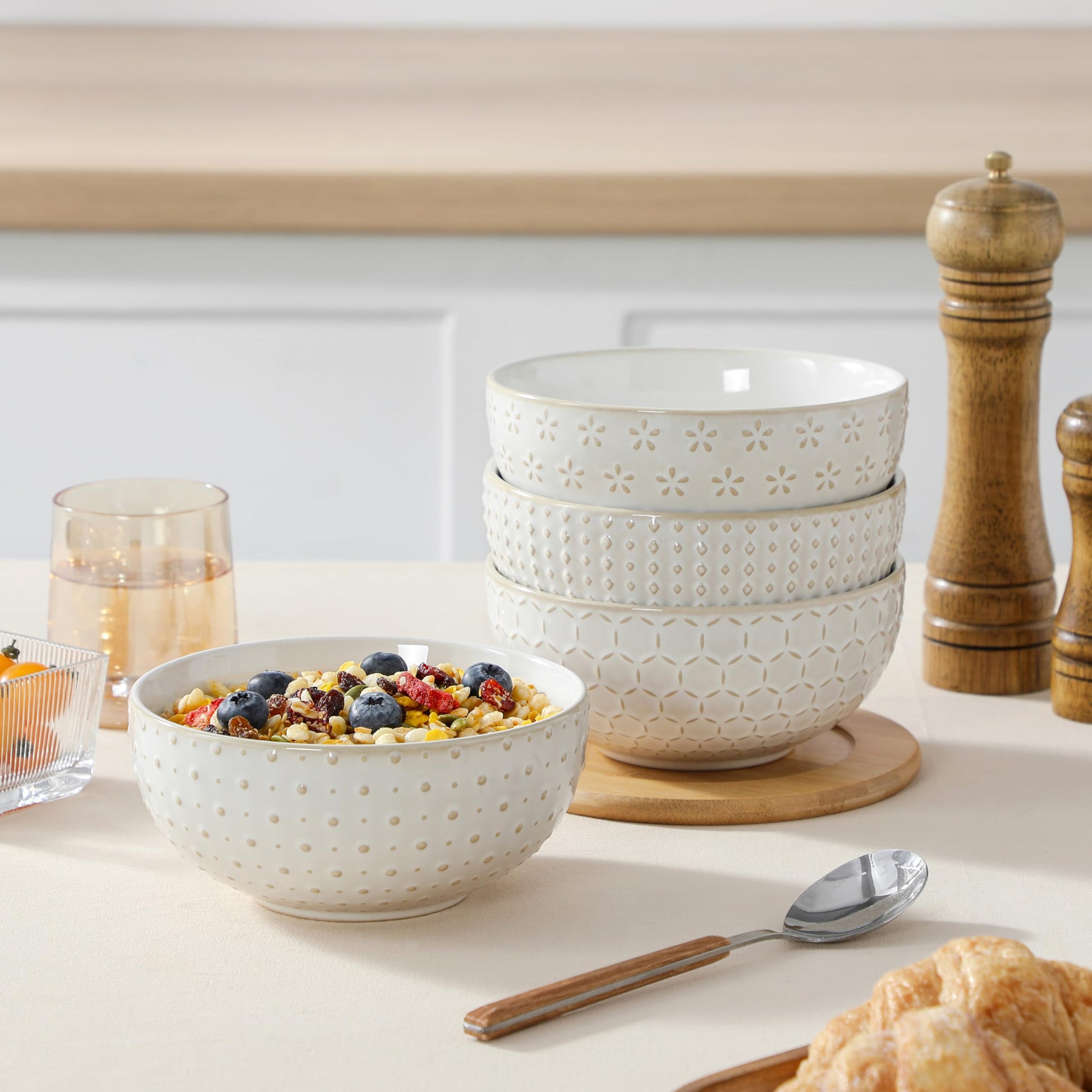 Beeniro Beeniro Modern Stoneware Cereal Bowls Set of 4 | 30oz (6 Inch)