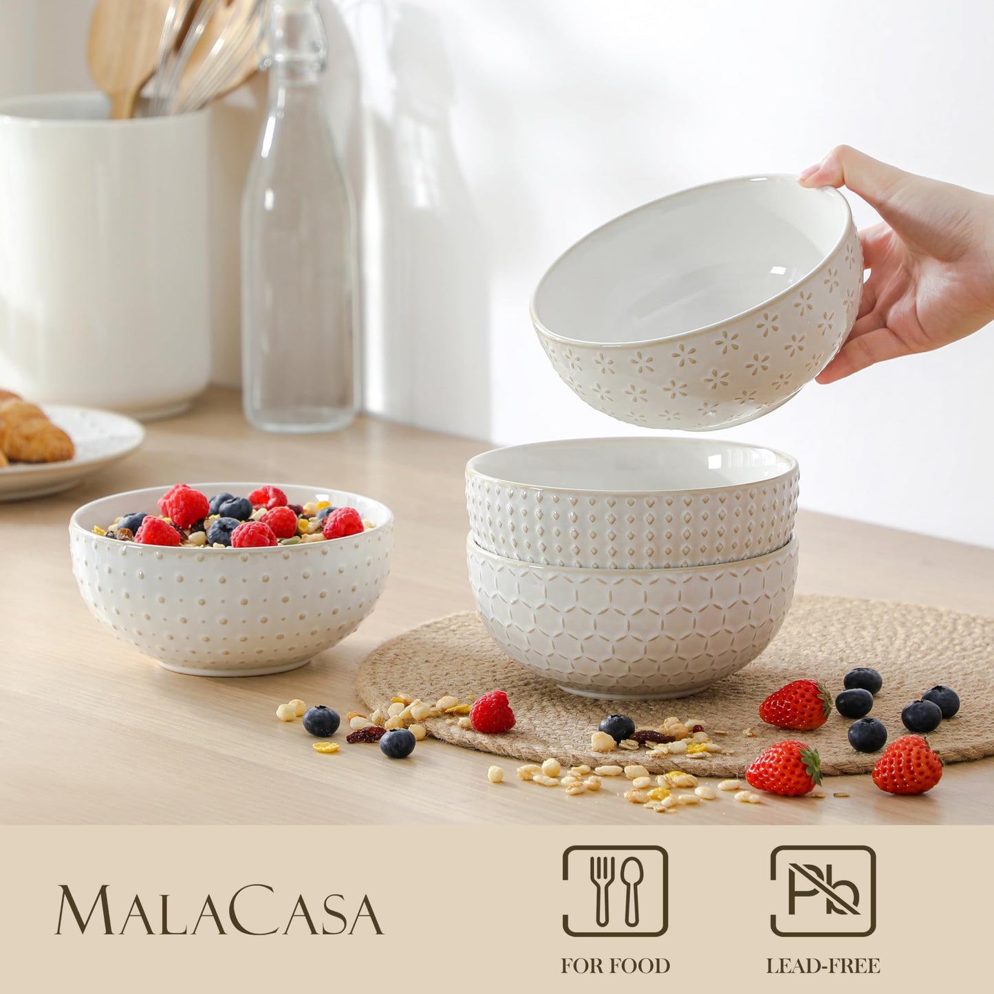 Beeniro Beeniro Modern Stoneware Cereal Bowls Set of 4 | 30oz (6 Inch)