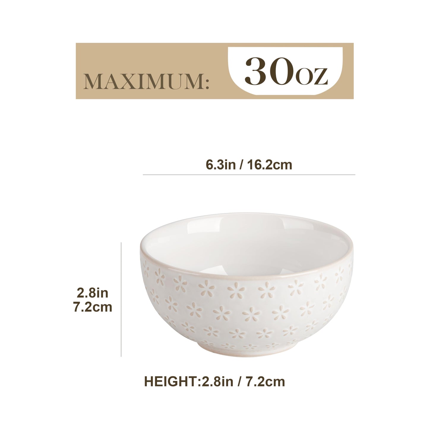 Beeniro Beeniro Modern Stoneware Cereal Bowls Set of 4 | 30oz (6 Inch)
