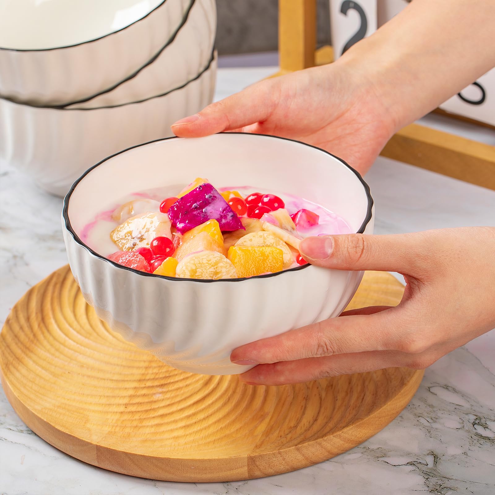 Beeniro Beeniro Premium Ceramic Cereal Bowls Set of 4 | 700ml (15x8cm) Color C