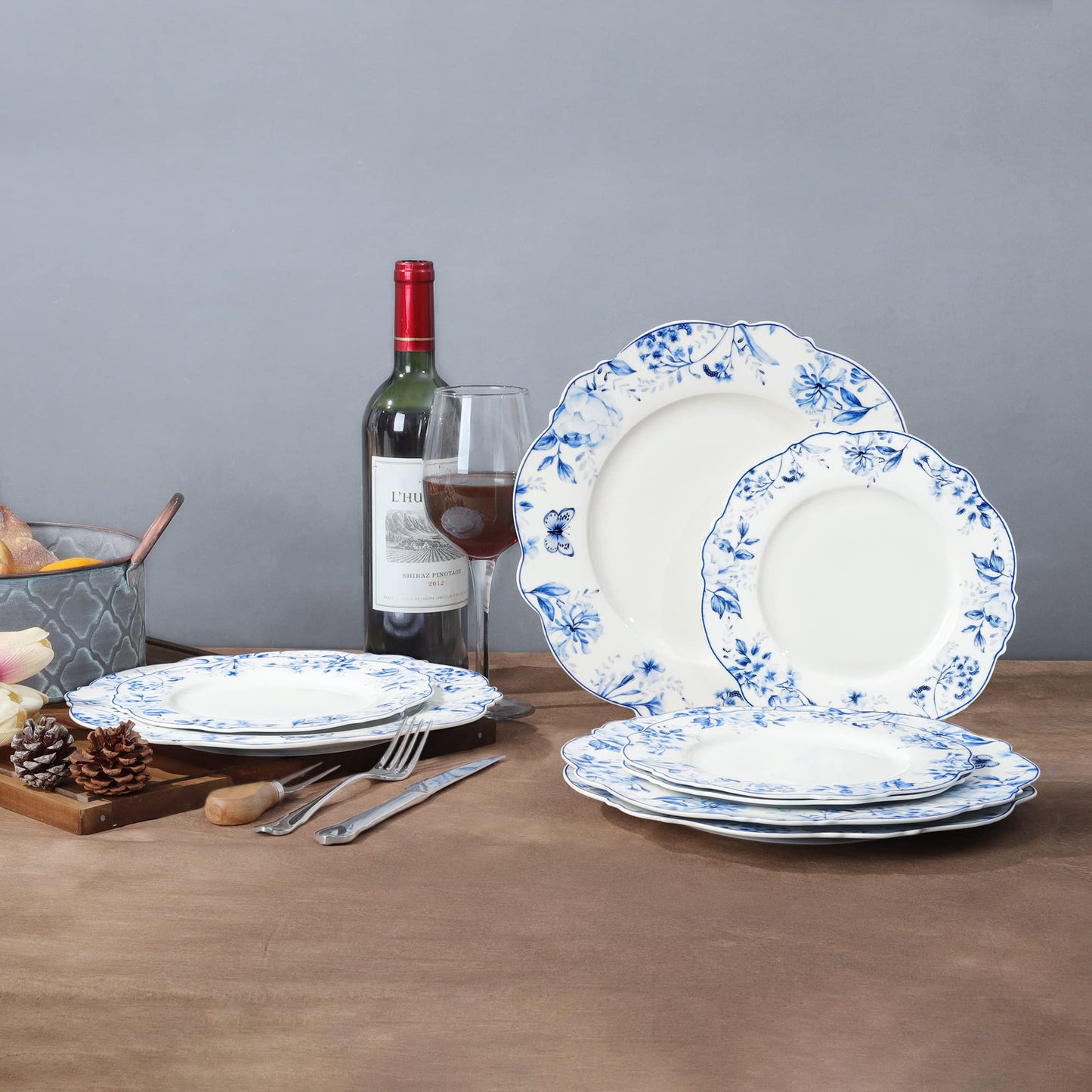 Beeniro Beeniro Premium Light Blue Floral Porcelain Dessert Plates | Set of 4 (20.5cm)