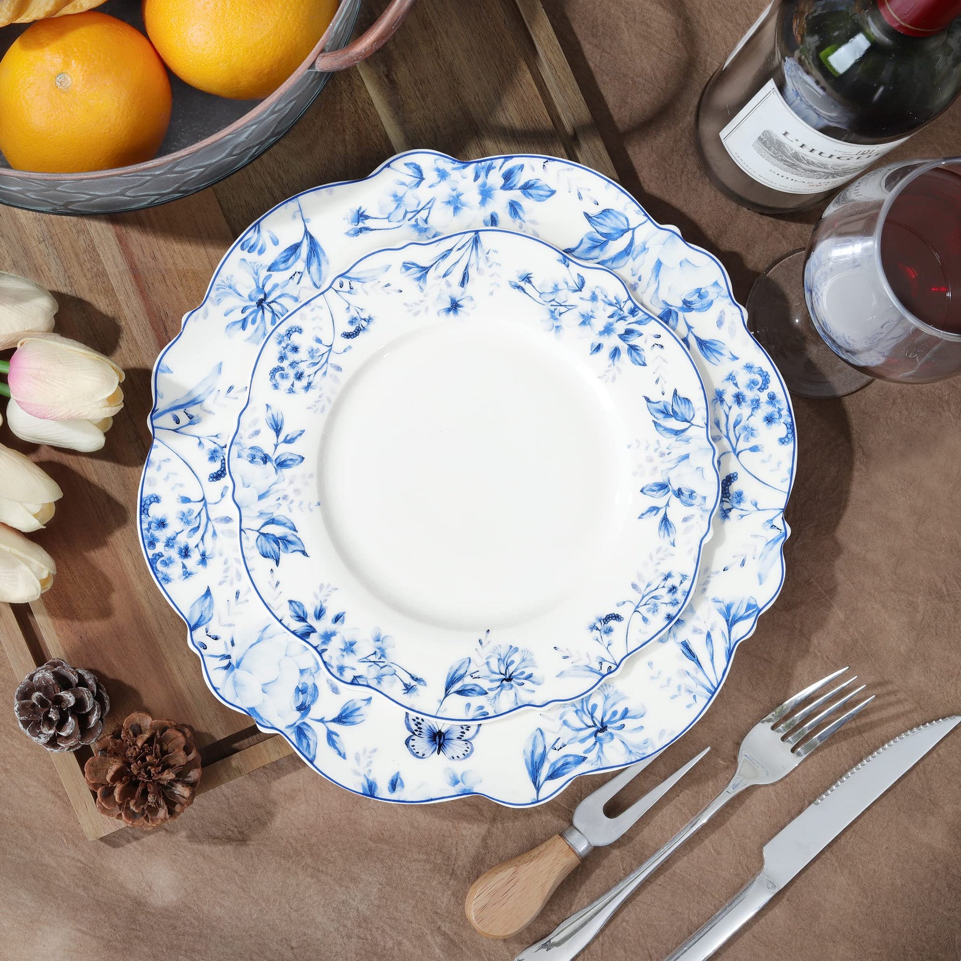 Beeniro Beeniro Premium Light Blue Floral Porcelain Dessert Plates | Set of 4 (20.5cm)