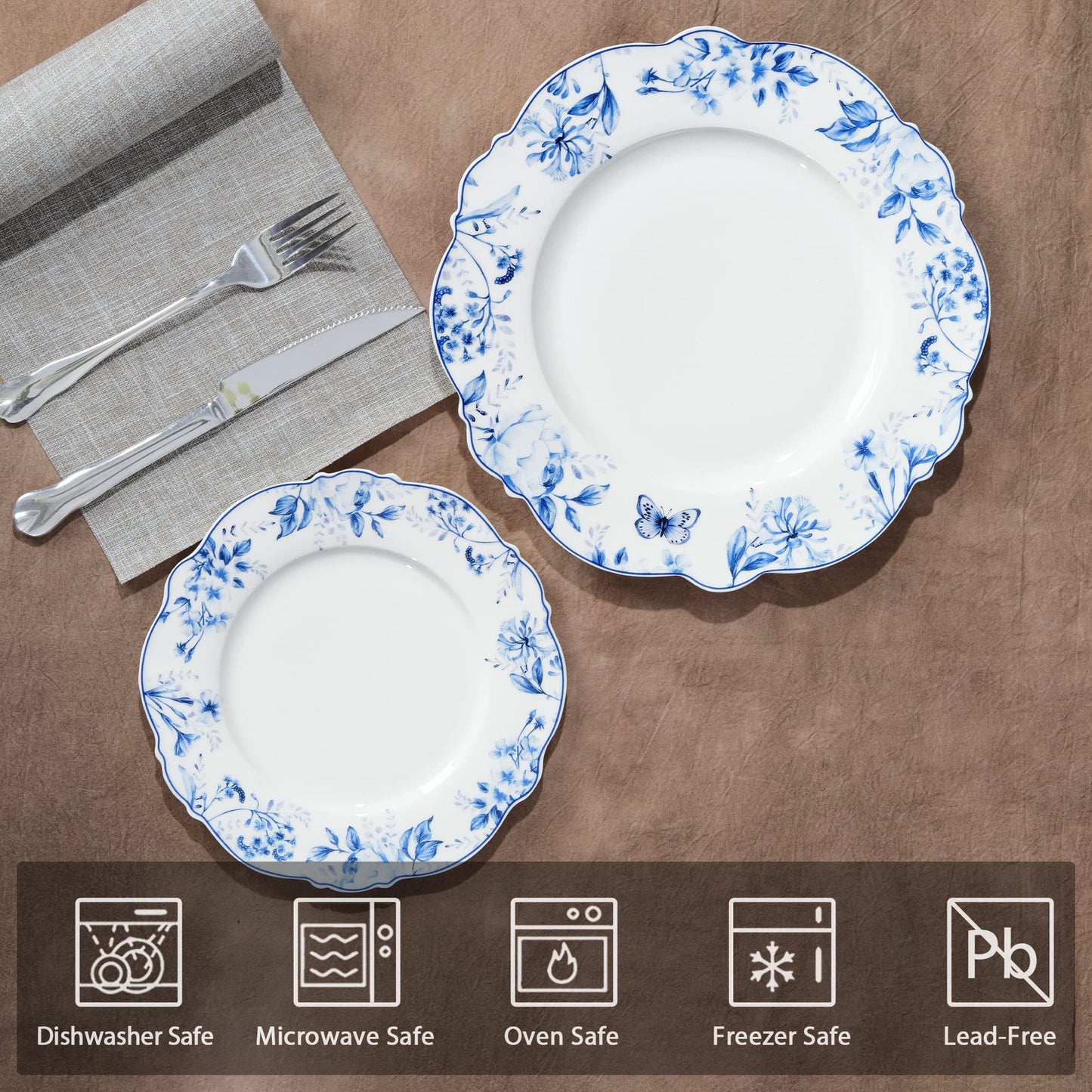 Beeniro Beeniro Premium Light Blue Floral Porcelain Dessert Plates | Set of 4 (20.5cm)
