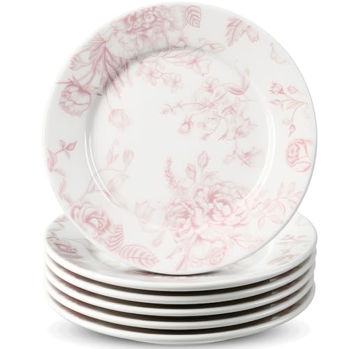 Beeniro Beeniro Timeless Pink & White Floral Ceramic Plates | Set of 6 (6 Inch) White