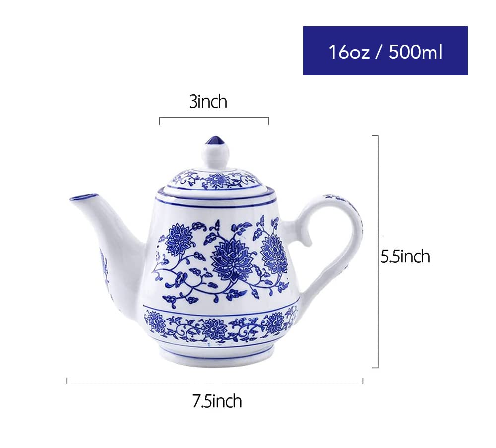 Beeniro Beeniro Modern Blue & White Ceramic Teapot with Lid | 500ml Small